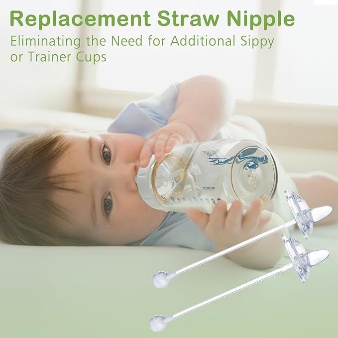 3 Pack Weighted Straw Cup Conversion Kit Compatible with Dr Browns Wide Neck Bottles, Soft Straw Bottle Top Conversion Kit, No-Spill, Transition Kit with Silicone Straws Nipple