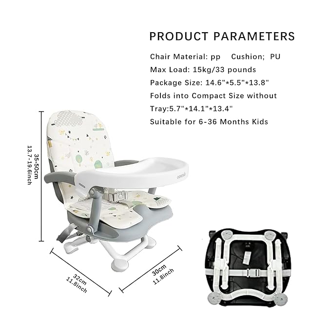 Baby Booster Seat for Dining Table with Removable Tray & Cushion, 3in1 Portable Toddler Booster Seat, 4 Height Adjustable Travel High Chair for Babies and Toddlers