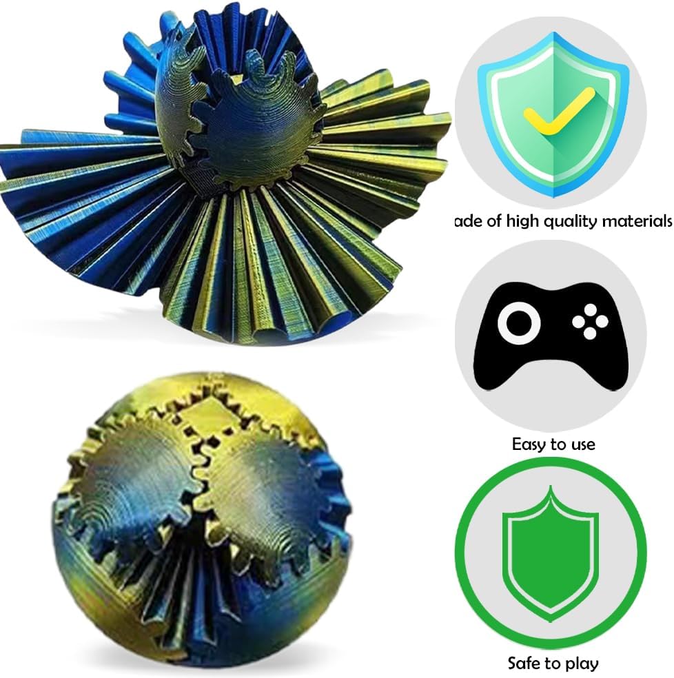 3D Printed Gear Ball Cube Ball Decompression Gear Sphere Toy Stress Ball, Gear Toys Fidget Ball, Relief Desk Decoration for Christmas Toy Gear Toy for Stress and Anxiety Relaxing (2pcs4)
