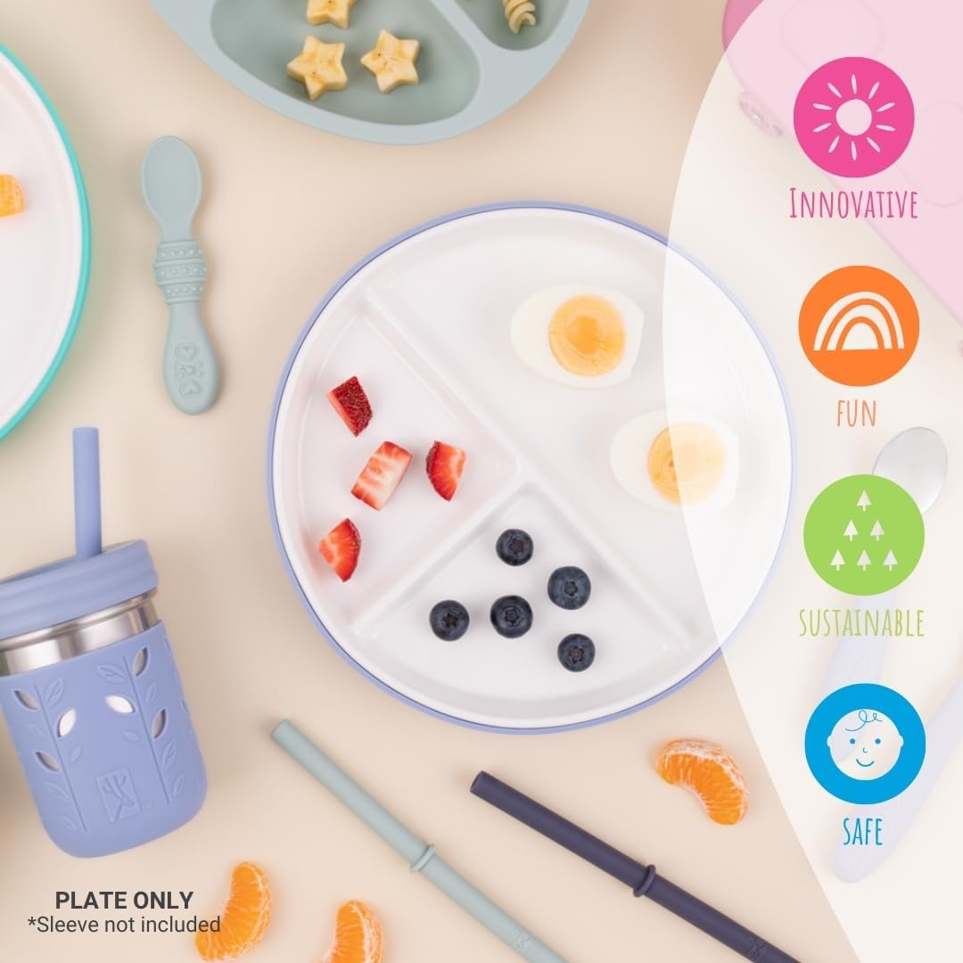 Elk and Friends Kids 6.7” Porcelain White Plates | Divided Plates | Suitable for Kids/Toddlers | Microwave & Dishwasher Safe | Non Slip | Snack Dishes | 2 Pack