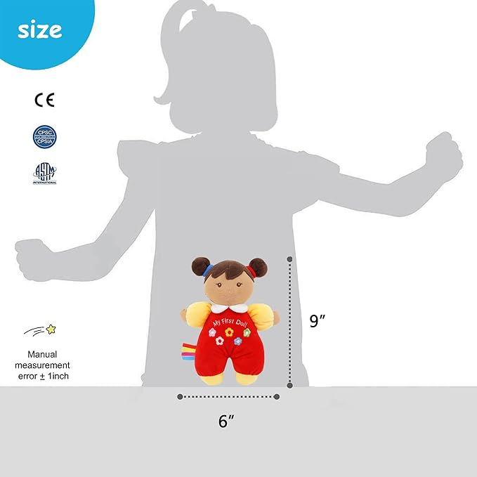 June Garden 9" My First Doll Ava - Soft Plush Baby Doll - Red Outfit