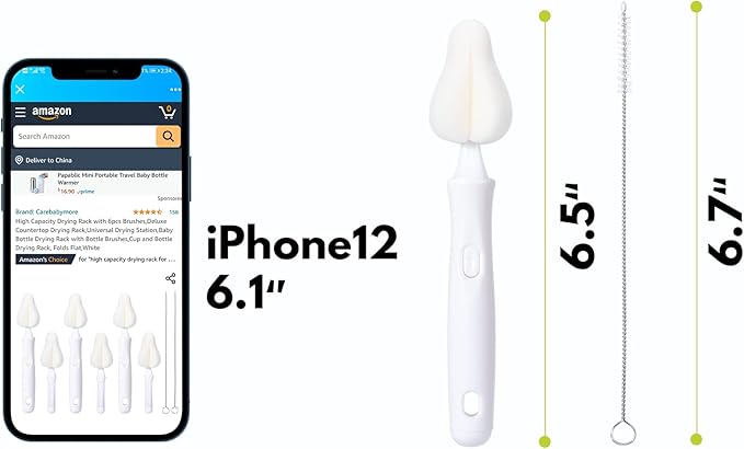 8 Pcs Sponge Nipple Bottle Brushes, Baby Bottle Brush with 3 Pcs Nipple Cleaner, 3 Pcs Replacement Heads and 2 Pcs Straw Brushes, White