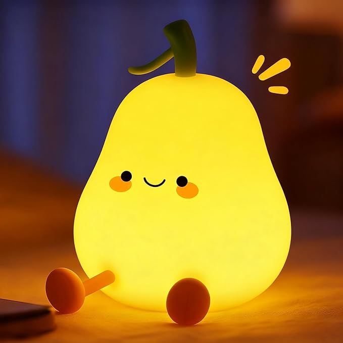 Pear Night Light for Kids, Nursery Night Lights, Bedside Touch Lamp, Cute Silicone Nightlight for Baby Toddler, 3 Level Dimmable Soft Night Lamps Gift for Bedroom Kids Room Decor