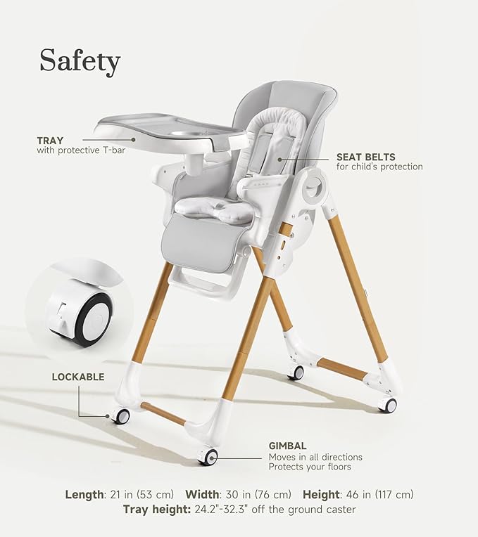 Mallify Convertible High Chairs for Babies and Toddlers, Height Adjustable Baby High Chair, High Chair with Removable Tray, Adjustable Backrest, Portable Baby Dinning Chair with Lockable Wheels