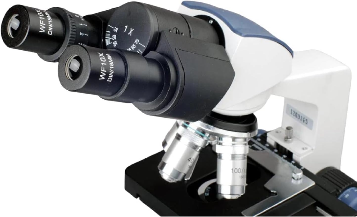 AmScope B120C-WM-PS100 Siedentopf Binocular Compound Microscope, 40X-2500X Magnification, Brightfield, LED Illumination, Abbe Condenser, Double-Layer Mechanical Stage, Includes Book and Set of 100 Prepared Slides