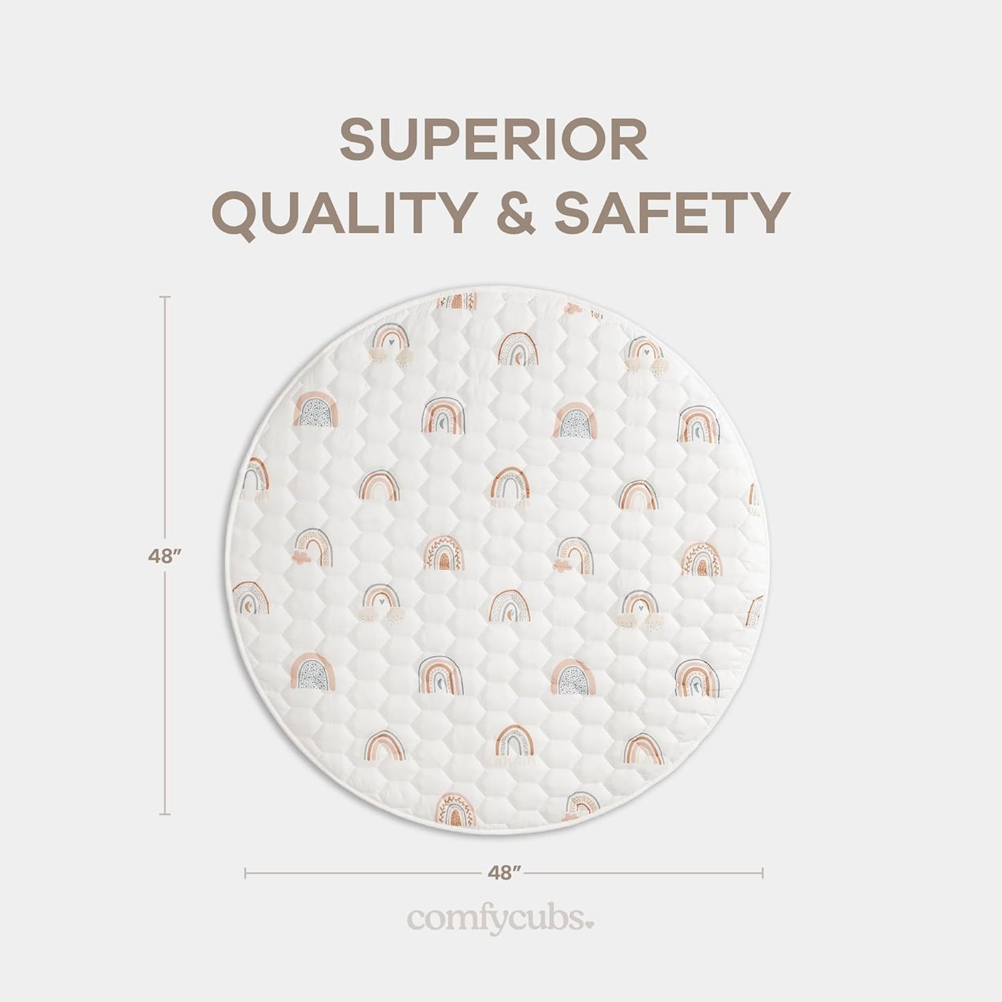 Comfy Cubs Round Kids Play Mat - Medium 48 inches Soft Quilted Baby Floor Mat with Non-Slip Bottom - Plush Design for Toddlers' Playtime and Relaxation - Comfortable and Durable - Rainbow