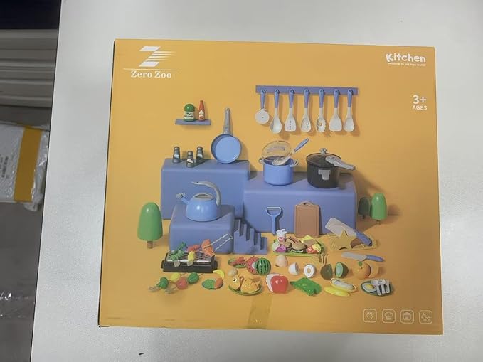 105Pcs Kids Kitchen Toy Accessories, Toddler Pretend BBQ Camping Cooking Playset, Play Pots, Pans, Utensils Cookware Toys, Play Food Set, Vegetables, Learning Gift for Girls Boys (Turquoise)