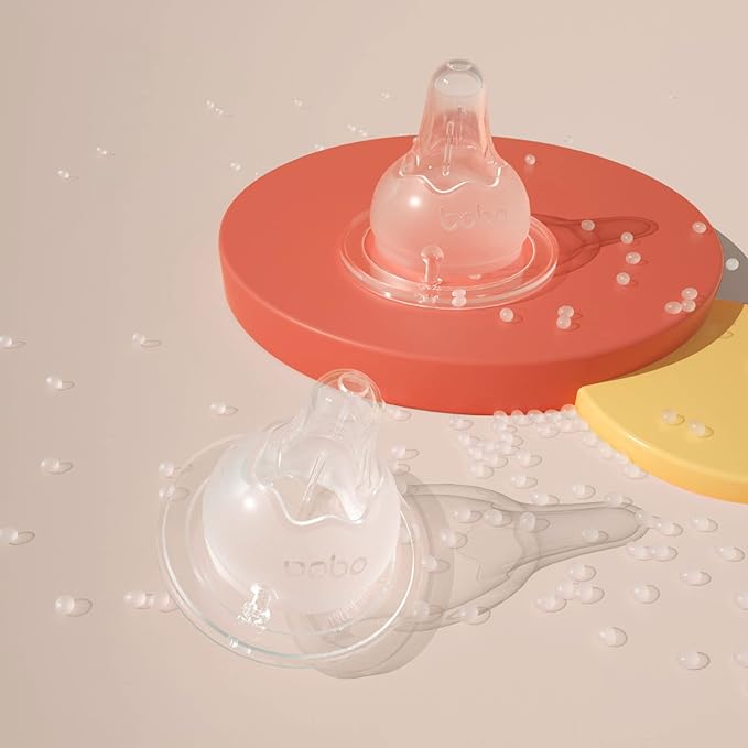 YOHKOH Natural Glass Baby Bottle with Natural Response Nipple, Newborn Anti-Colic Baby Bottles, Wide Neck Mushroom Cap Baby Bottle, Clear (8.8oz (Pack of 2), Red-A)