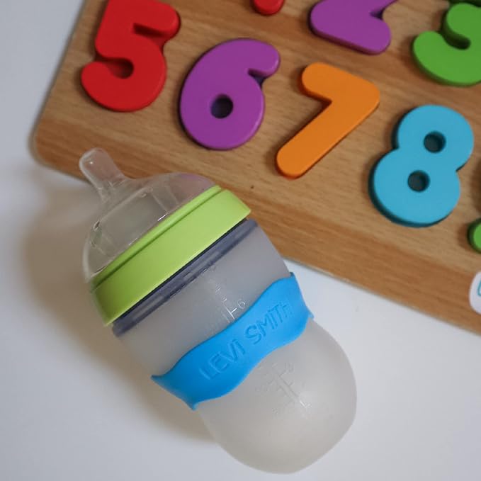InchBug Orbit Labels - Baby Bottle Name Labels for Daycare, Sippy Cup Bands - Engraved Silicone, Reusable, Dishwasher Safe, Matching Color Personalization, 4-Pack (Tropical Lagoon)