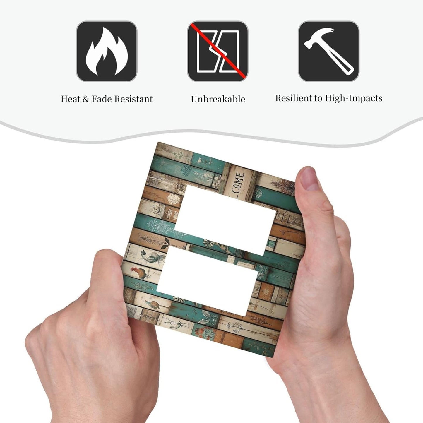 Decorative Outlet Covers Vintage Wood Brown Turquoise Splicing 2 Gang Double Gfci Rocker Electrical Wall Panels Light Switch Cover Plate For Farmhouse Cabin Decor