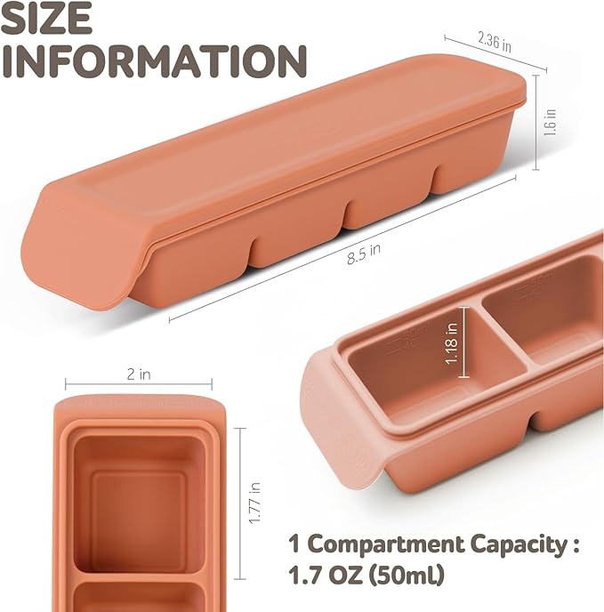 Silicone Freezer Trays with Lid, 1.7oz 4 Section - Leak Proof Silicone Freezer molds for Homemade Baby Food Breastmilk, Purees, Vegetables, Baby Food Jars Ice Tray with Lid BPA Free Indie Pink