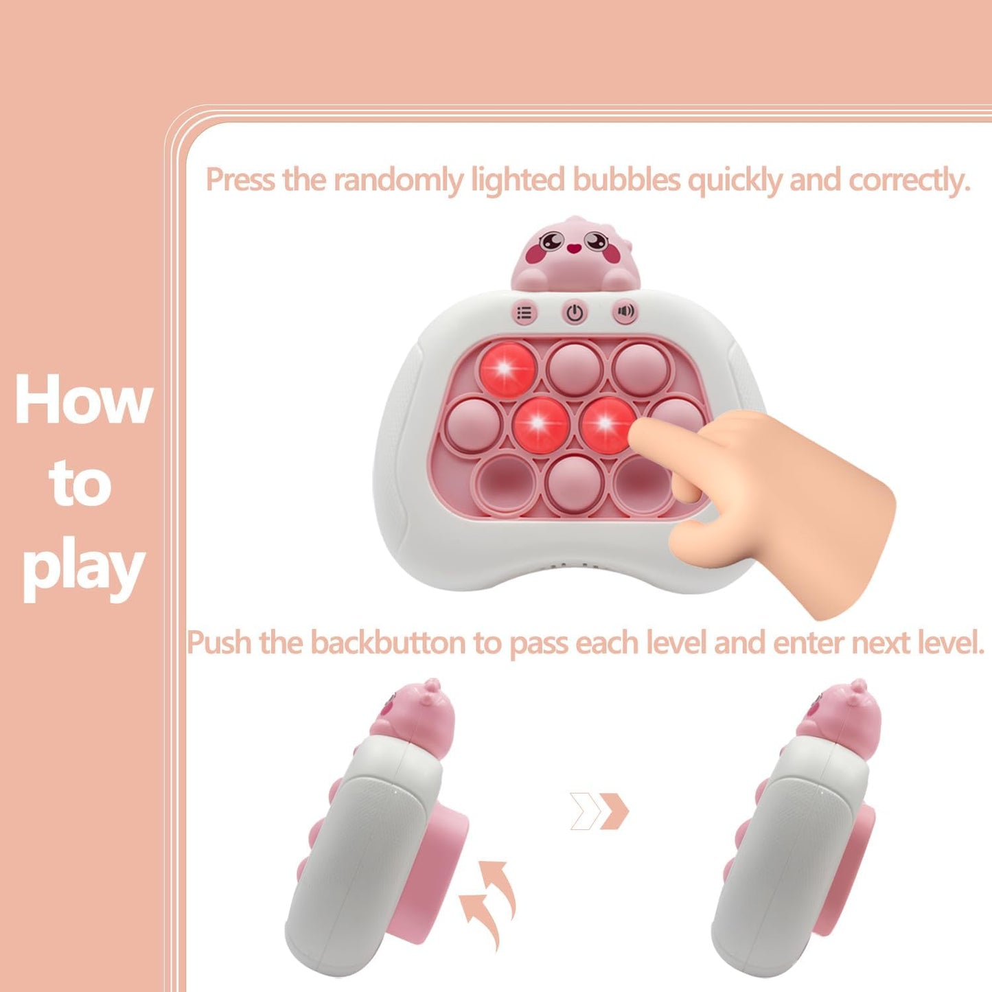 Quick Push Pop Game Fidget Toys Pro for Kids Adults, Handheld Puzzle Game Machine, Squeeze Poppet Sensory Fast Push Bubble Toy,Party Game,Birthday Gitfs Pink Dragon