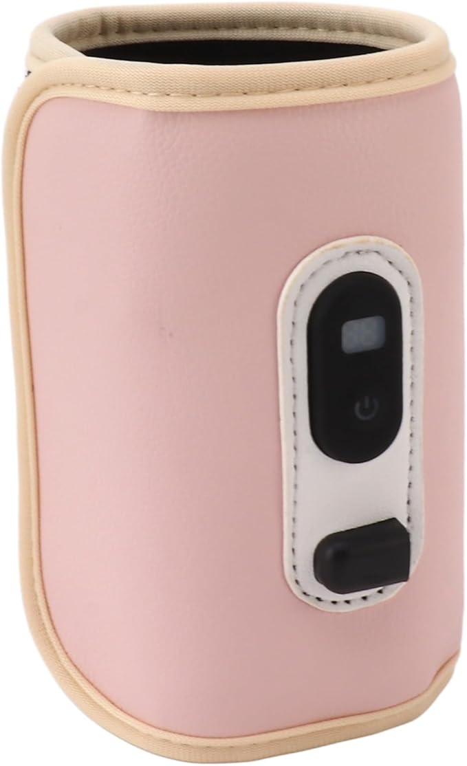 Portable Baby Bottle Warmer, 5 Temperature Adjustable USB Breastmilk Bottle Heater with USB Cable for Travel Baby Feeding on The Go(Pink)