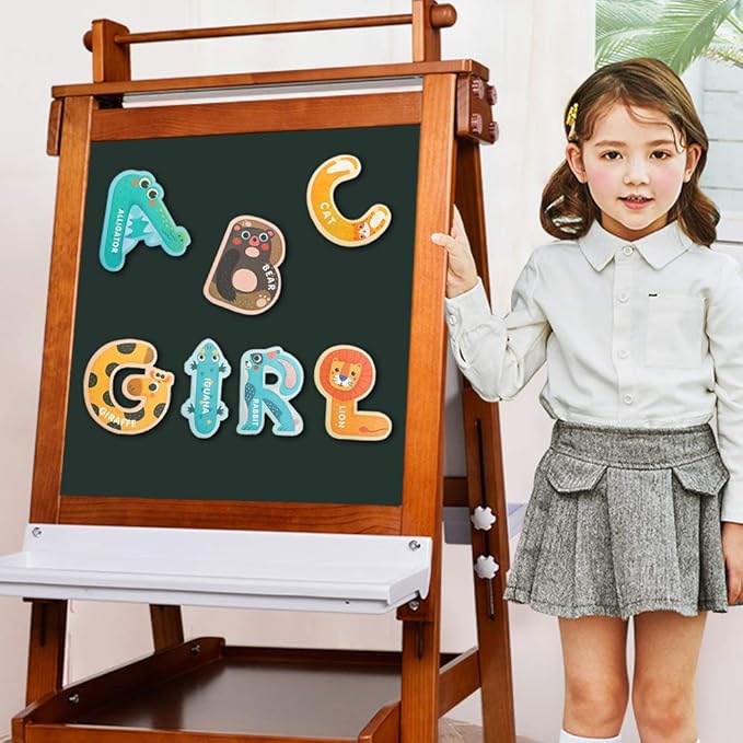 JOCHA ABC Letter Cute Animals Fridge Jumbo Large Alphabet Magnets Preschool Learning Spelling Stick Refrigerator Magnetic Uppercase Colorful Game Toys Set for Kids Toddlers 3 4 5 Years Old