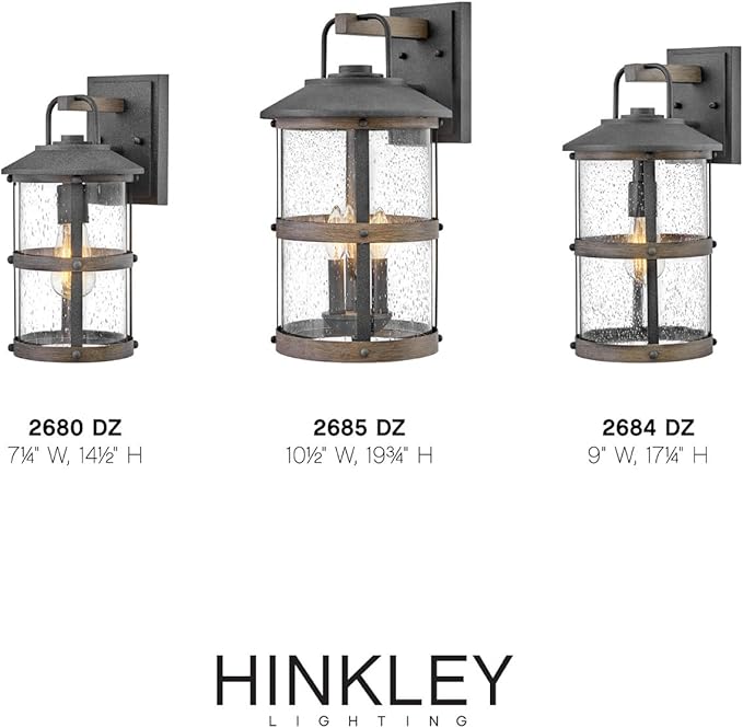 Hinkley Lakehouse Medium Wall Mount Lantern - Estate Series, 3-Light, Coastal, Aluminum, Clear Seedy Glass - Aged Zinc with Driftwood Gray Accents