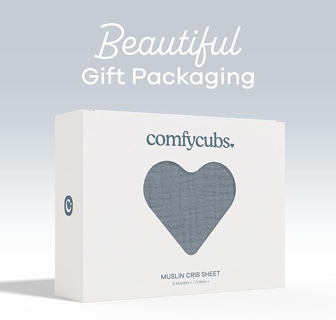 Comfy Cubs 100% Muslin Cotton Fitted Crib Sheet - Soft, Standard & Breathable Crib Sheets for Toddler Mattress - Snug Fit, Secure Elastic with Beautiful Packaging for Boys & Girls - Pacific Blue