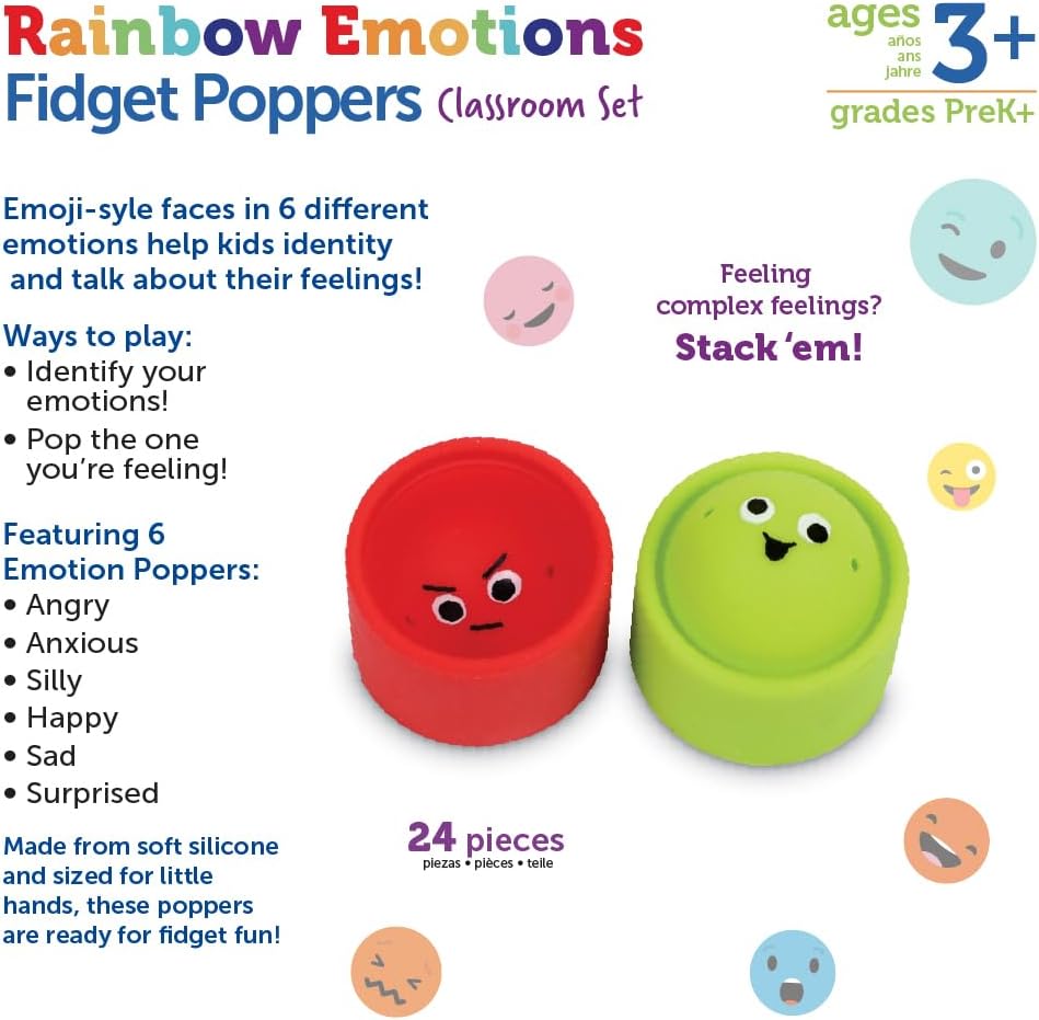 Learning Resources Emotion Fidget Poppers Classroom Set - Social Emotional Classroom Learning Activities for Kids Ages 3+, Montessori Calming Toys, Birthday Gifts for Boys and Girls Back to School