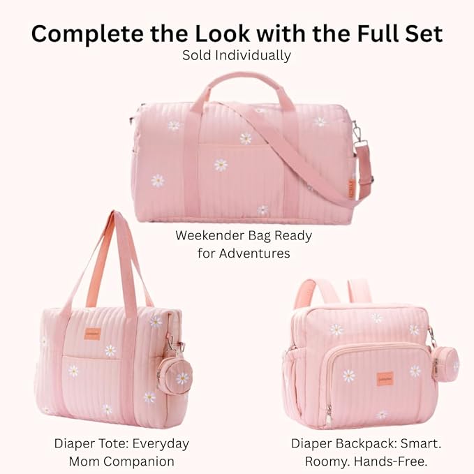 Large Diaper Bag Tote, Maternity Bag, Travel diaper tote, Multifunction baby bag, Baby Nappy Bags, Messenger bag (Medium - Pink Flowers)