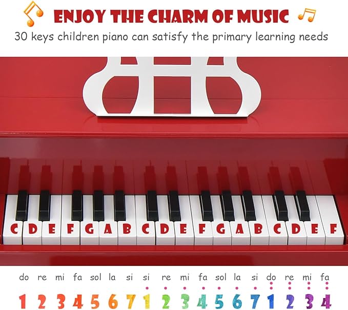 HONEY JOY Classical Kids Piano, 30-Key Mini Piano with Music Stand and Bench, Wooden Musical Instrument Toy with Lid & Music Rack, Gift for Boys Girls Ages 3+ …