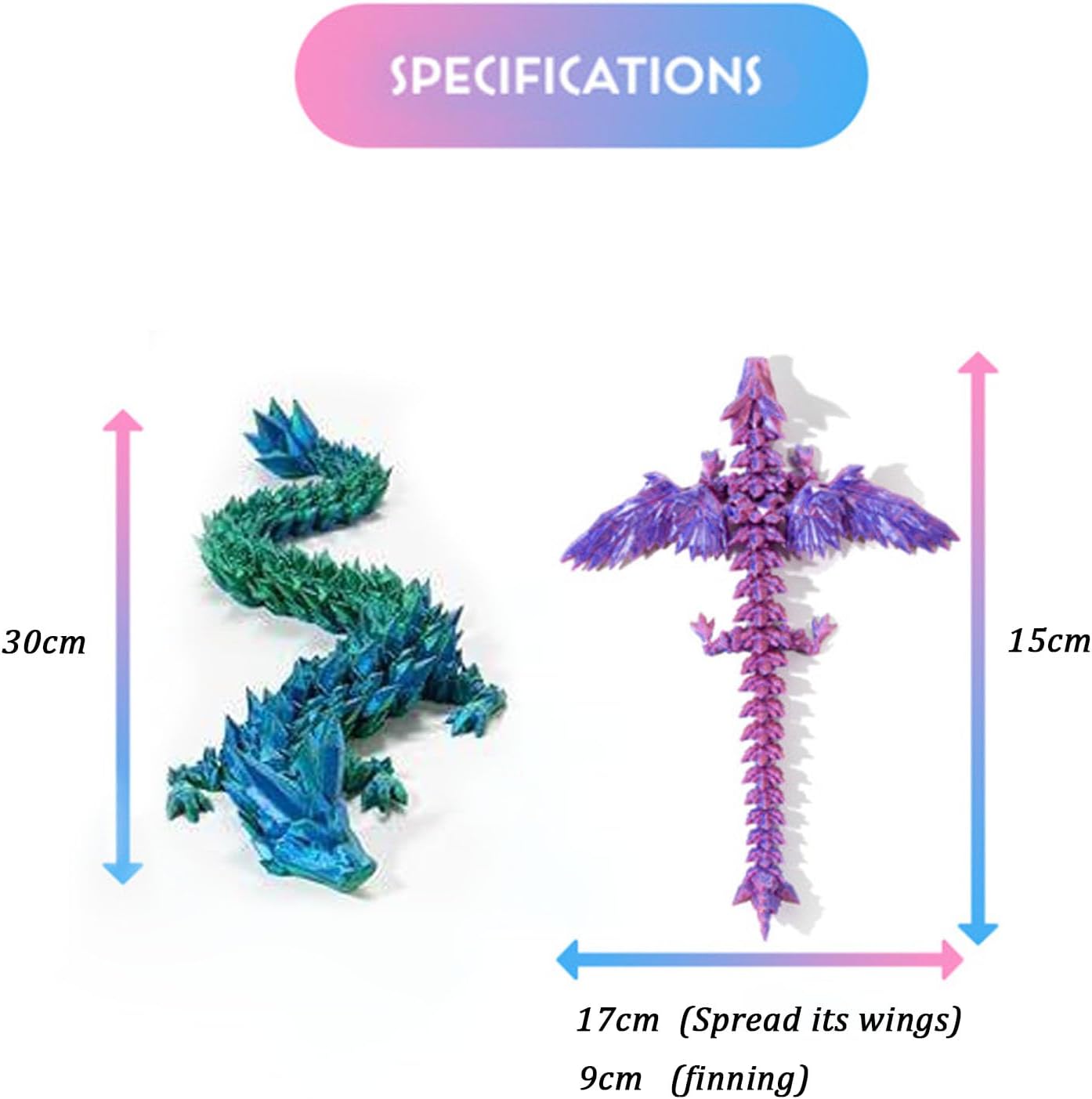 3D Printed Dragon with Wings, 3 Pack Mystery Dragon Fidget Toy, Mythical Pieces Articulated Luminous Dragon, Home Office Decor Executive Desk Toys