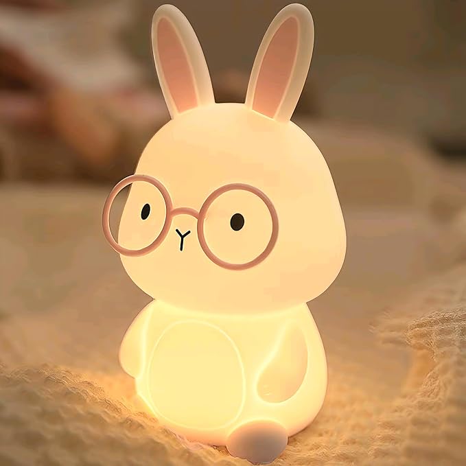 Bunny Night Light, Rabbit Lamp for Kids, Rechargeable LED Nightlight for Easter Gift,Silicone Bedside Lamp with Touch Color Changing,3 Levels Dimmable/Timmer Nursery Bedroom Light,Room Decor