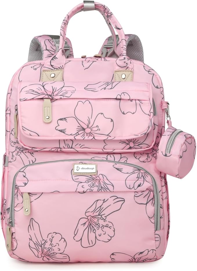 Diaper Bag Backpack for Baby – Large Capacity Waterproof Travel Tote, Multifunction Baby Bag with Changing Pad, Pacifier Holder & Stroller Straps (Strawberry Pink)