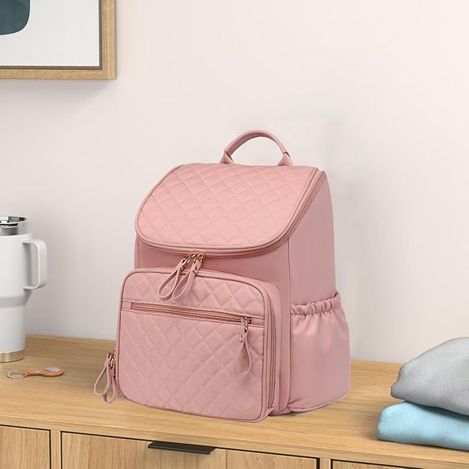 Large Capacity Diaper Bag Backpack with Stroller Buckle, Water-Resistant Travel Baby Bag with Insulated Pockets (Classic, Pink)