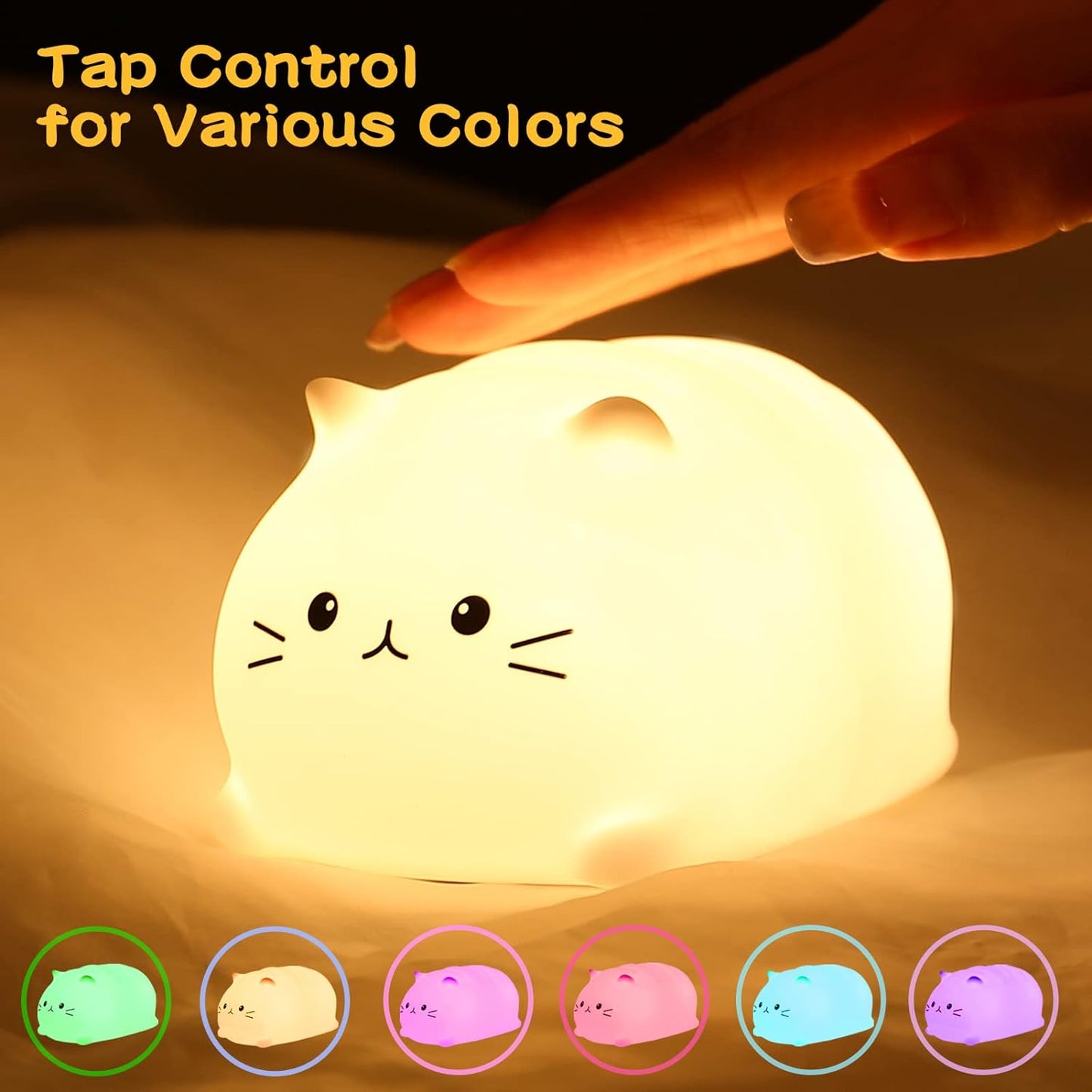 Tremdwoto Cat Night Light for Kids,Cute Colorful Night Light Baby Girl Squishy Night Light Lamp 3 Hour Timer Kitty Light USB Rechargeable Nursery Lamp Nightlight ,Gifts for Boys and Girls