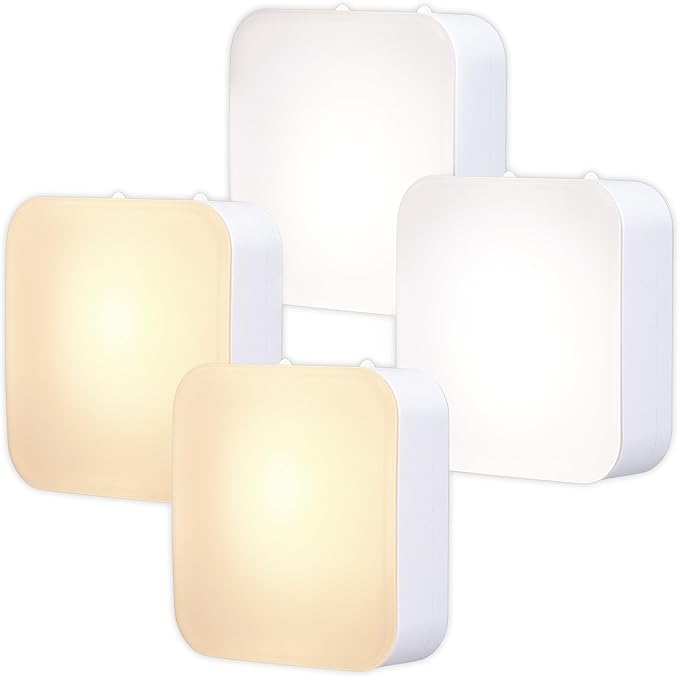 Lights By Night Dimmable LED Night Light, Plug-in, Dusk to Dawn Sensor, Adjustable, Compact, 4 Settings, Ambient Lighting, for Kids or Adults, Bedroom, Bathroom, Nursery, Hallway, 4 Pack, 82180