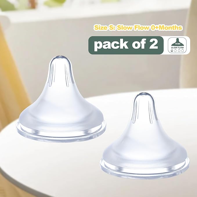 Bottle Nipples Compatible with Spectra with Baby Safe Soft Silicone,Slow Flow Nipples for Bottles Compatible with Spectra,Level 1,Size S,0-3Month,2PCS