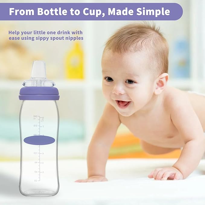 6 Packs Sippy Spout Nipples Compatible with Lansinoh Bottles, Soft Replacement Spout, Clear Silicone Sippy Cup Nipples, Transition from Bottle to Cup, No Spill and Comfortable, Easy to Clean, 6m+