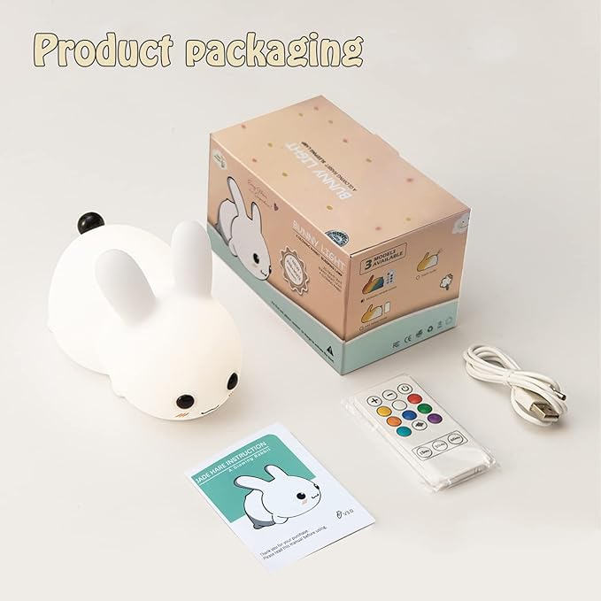 QANYI Kawaii Bunny Night Lights for Kids, 7 Color Light Silicone for Baby Nursery, Portable USB Rechargeable Bedside Lamp for Toddler's Room, Bunny Decor Kawaii Easter Gifts for Child and Teen Girls
