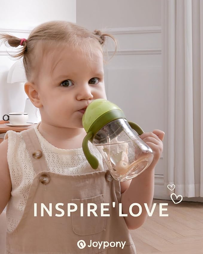 Sippy Cups for Toddlers 1-3, Spill Proof Weighted Straw Cup with Handle for Baby 6 Months + old, 2 Pack, Total 4 Silicone Straws, PPSU, BPA Free, 9 oz (Green)