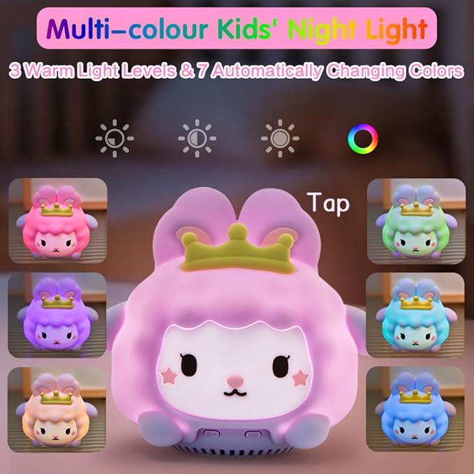 Baby Sound Machine, 20 Soothing Sounds White Nosie for Sleeping, Rechargeable Night Light with Speaker, 3 Brightness Levels Remote and Tap Control, Nursey Lamp for Baby, Kids Bed Room (Bunny)