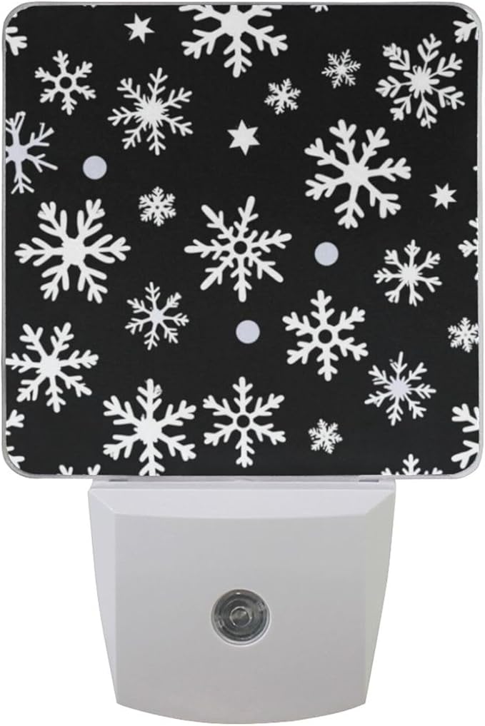 Aslsiy Night Light for Kids White Snowflakes Dots on Black (1) Plug in Wall Lamp LED Dusk to Dawn Sensor Energy Saving Nightlight for Boys Girls Men Women