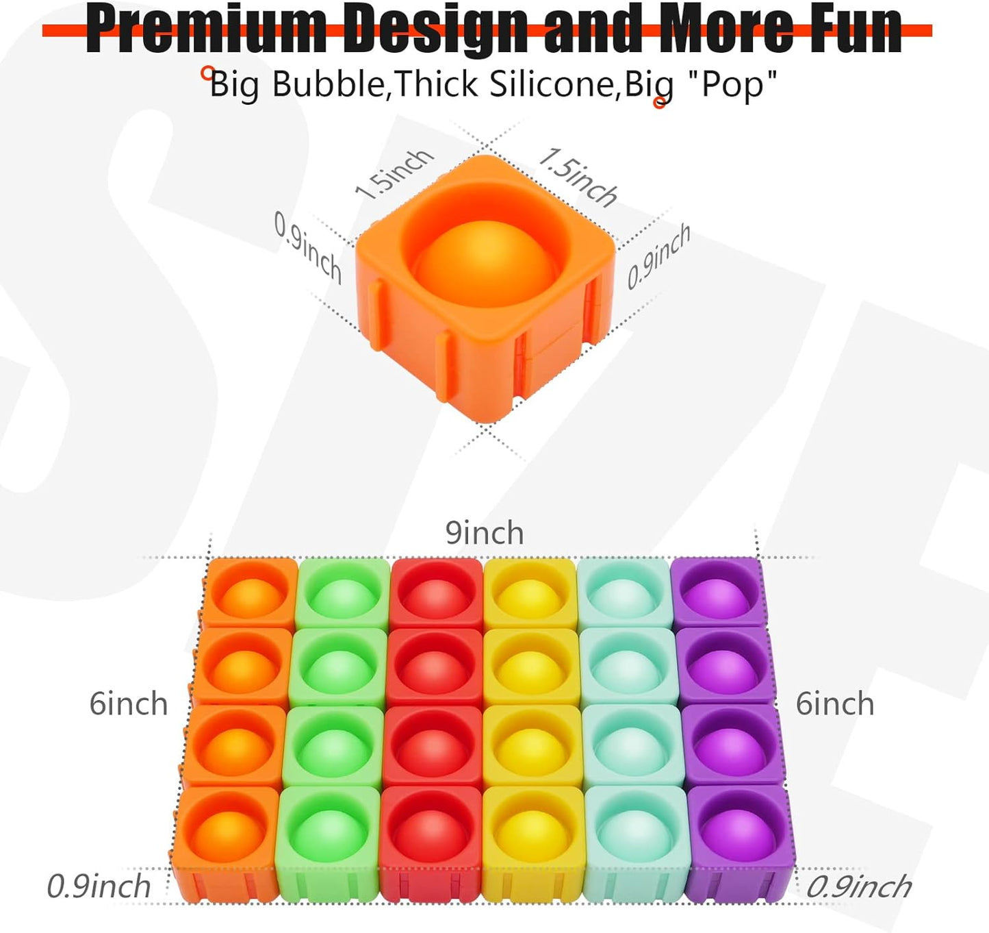 Pop Blocks Fidget Toys, Rainbow Silicone Popper Infinity DIY Building Blocks CVC Words Learning Phonics Color Recognition Game Anxiety Stress Reliever Autistic Sensory Toy (Rainbow)