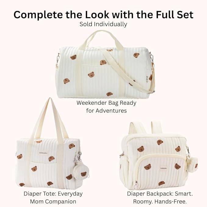 Diaper Bag Backpack, Medium Maternity baby bag & Changing Pad, Insulated Pockets, Stroller Straps & Pacifier Case (Medium - Beige Bears)