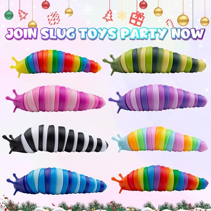 Cevioce 8 PCS Fidget Toys Slug for Adults Anxiety Sensory Toys for Party Favors Toddler Fidget Toys Age 3-4 ADHD Autism Toys for Anxiety Stress Christmas Stocking Stuffers Gifts for Boys Girls