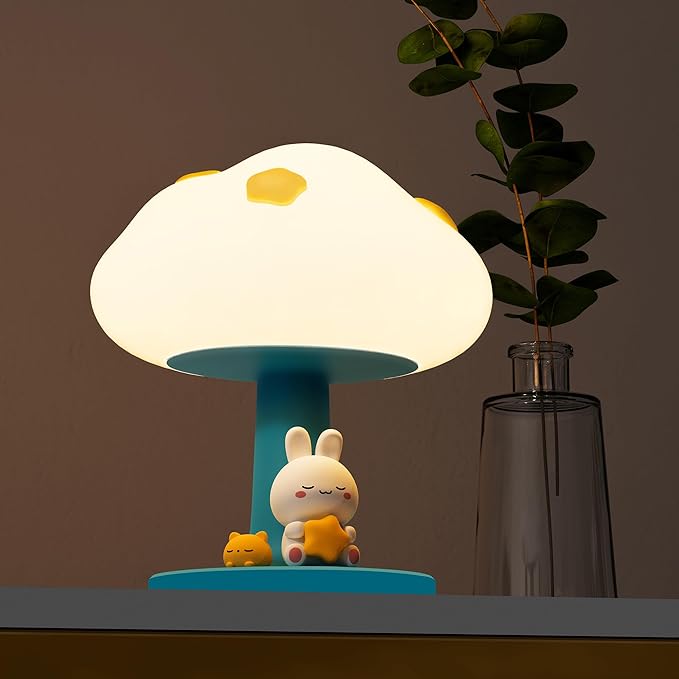 Cloud and Bunny Rechargeable Night Light, Safe Soft Silicone Material, 3 Brightness Levels, Tap Control, Warm Light, Toddler Sleeping Lamp, Bedroom Night Lamp, Gift for Baby and Kid (Cloud and Bunny)