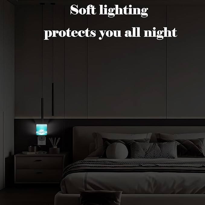 Sparkle Blue Zen Lotus Flower Night Light,Plug Into Wall Decor for Stairway,Hallway,Kitchen,Dusk to Dawn Sensor Nightlights for Boys/Girls/Women/Men Room Gifts