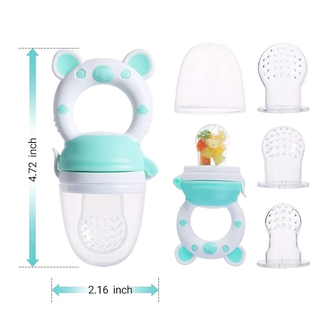 Baby Fruit Food Feeder Pacifier - Fresh Food Feeder, Infant Fruit Teething Teether Toy for 3-24 Months, 6 Pcs Silicone Pouches for Toddlers & Kids & Babies, 2-Pack (Cyan)