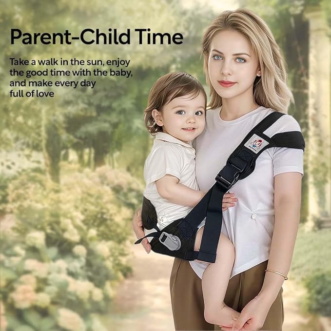 Baby Sling Carrier with Hip Seat - Breathable & Adjustable, Anti-Slip Design for Infants 0-36 Months, ASTM Certified, Ergonomic Hands-Free Carrier Carrying 8-35lbs (Black)
