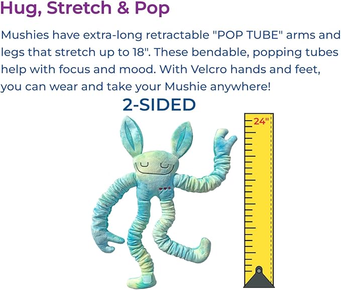 Mushies Stretchable Pop Tube Toy – Extra-Long 18" Retractable Arms/Legs, Hook and Loop Hands/Feet – Wearable, Bendable Fidget for Focus, Mood & On-The-Go Fun (Shloof)