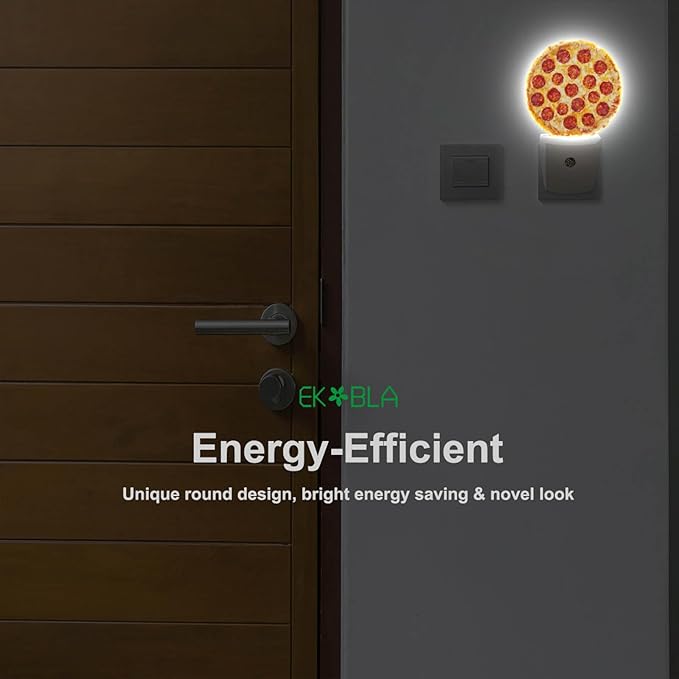 EKOBLA Pizza Plug-in Nightlights Sausage Pizza Cheese Food Pattern Night Lights Plug into Wall Auto Sensor LED for Teens Room Fun Novelty Gift