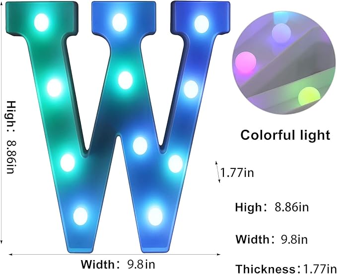 Foaky Colorful LED Letter Lights with Remote,Marquee Light Up Letters Sign for Night Light Wedding/Birthday Party Battery Powered Christmas Lamp Home Bar Decoration(W)