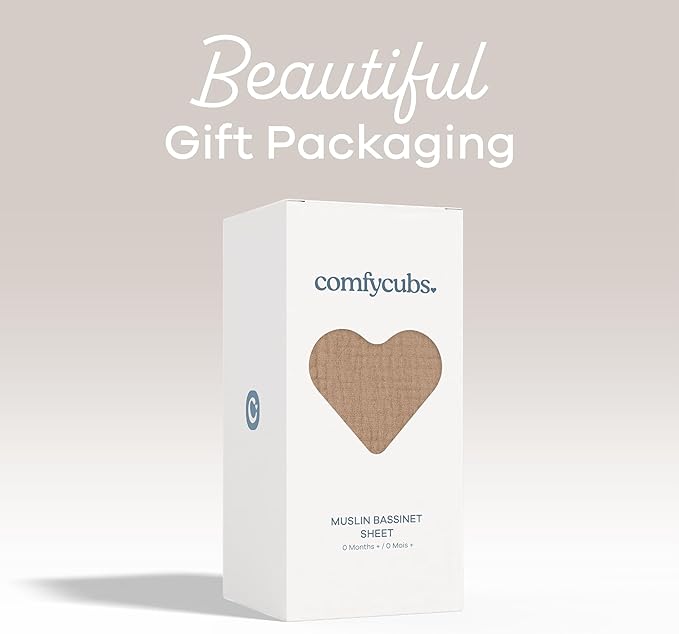 Comfy Cubs Muslin Bassinet Sheet - 100% Soft Cotton Fabric, Breathable & Gentle for Baby’s Sensitive Skin - Universal Fit with Secure Elastic Edging, Gift-Ready Packaging - Cedar