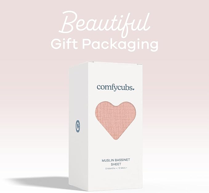 Comfy Cubs Muslin Bassinet Sheet - 100% Soft Cotton Fabric, Breathable & Gentle for Baby’s Sensitive Skin - Universal Fit with Secure Elastic Edging, Gift-Ready Packaging - Lace Pink