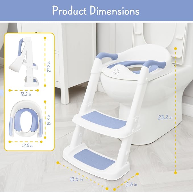Forbena Blue Toddler Boys Toilet Potty Training Seat with Step Stool Ladder, Baby Child Kids Adjustable Height Sturdy Potty Seat with Soft Cushion and Comfortable Handles (White and Blue)