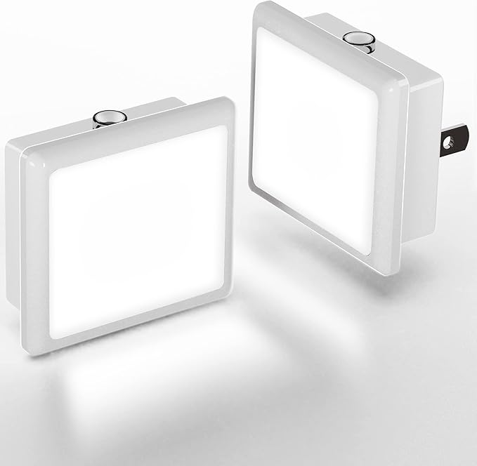 L LOHAS LED Night Lights Plug into Wall 2-Pack, 0.3W Plug in Night Light, Dusk to Dawn, 5000K Daylight White Bright Nightlight Auto-On/Off for Adults Kids Room Bedroom Bathroom Hallway Kitchen Non-Dim