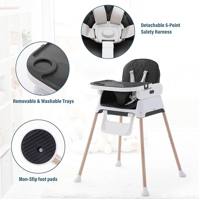 3 in 1 Baby High Chair,Adjustable Convertible Baby High Chairs for Babies and Toddlers,Black